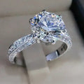 Classic Six Prong Zircon Ring Copper Platinum Plated Women's European Wedding Finger Ring view 1