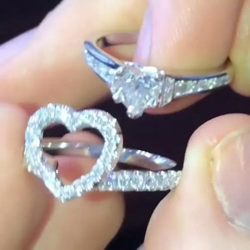 Sweet Heart Shape Two In One Women Stackable Ring Set Cute Valentine Gift Jewelry