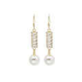 Elegant Silver Alloy Hook Drop With Stacked Zircon Crystal Bars And White Pearl Dangle Earrings view 5
