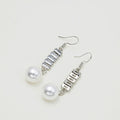 Elegant Silver Alloy Hook Drop With Stacked Zircon Crystal Bars And White Pearl Dangle Earrings view 3