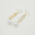 Elegant Silver Alloy Hook Drop With Stacked Zircon Crystal Bars And White Pearl Dangle Earrings view 4