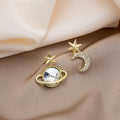 Elegant Asymmetric Star Moon And Planet Crystal Rhinestone Gold Alloy Small Stud Earrings view 3