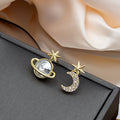 Elegant Asymmetric Star Moon And Planet Crystal Rhinestone Gold Alloy Small Stud Earrings view 2