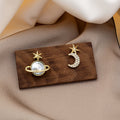 Elegant Asymmetric Star Moon And Planet Crystal Rhinestone Gold Alloy Small Stud Earrings view 1
