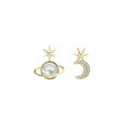 Elegant Asymmetric Star Moon And Planet Crystal Rhinestone Gold Alloy Small Stud Earrings view 5