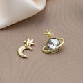 Elegant Asymmetric Star Moon And Planet Crystal Rhinestone Gold Alloy Small Stud Earrings view 4
