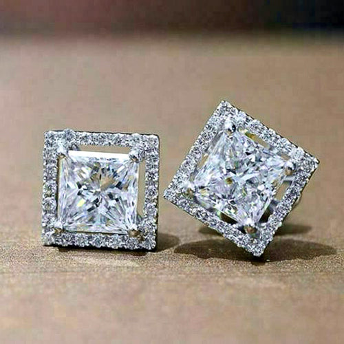 Minimalist Quadrilateral Zircon Stud Earrings For Women, European Fashion Jewelry