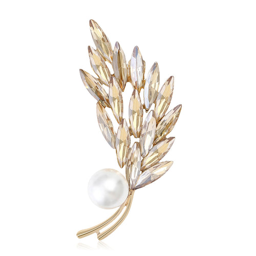 Alloy Crystal Wheat Brooch With Pearl Accent For Elegant Outfits