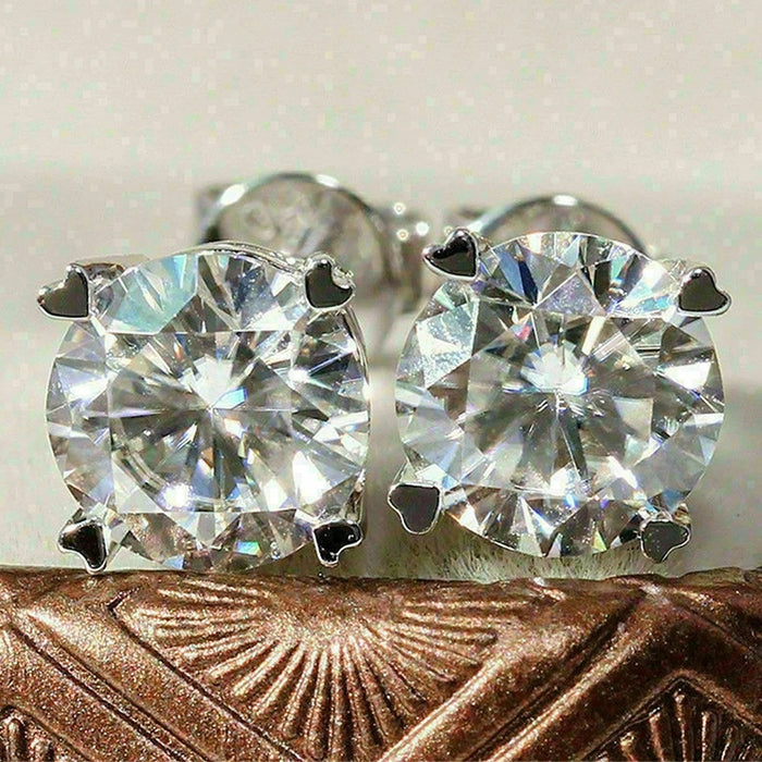 Classic Four Prong Zircon Stud Earrings For Women, Simple Versatile Fashion Ear Jewelry
