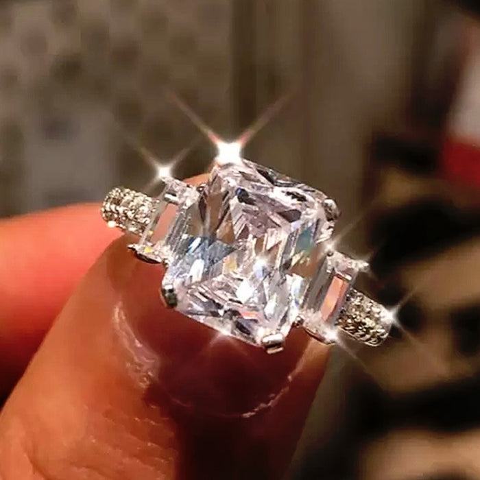 Fashion Womens Princess Cut Engagement Proposal Ring, Copper White Gold Plated Square Zircon Jewelry