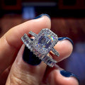European Style Couple Ring Set With Micro Pave Zircon And Square Stone Women's Fashion Finger Ring view 2