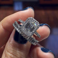 European Style Couple Ring Set With Micro Pave Zircon And Square Stone Women's Fashion Finger Ring view 3