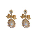 Korean Court Style Alloy Bowknot Pearl Rhinestone Water Drop Stud Earrings view 5