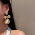 Korean Court Style Alloy Bowknot Pearl Rhinestone Water Drop Stud Earrings view 1