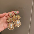 Korean Court Style Alloy Bowknot Pearl Rhinestone Water Drop Stud Earrings view 2