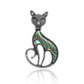 Antique Silver Alloy Cat Couple Brooch Pin With Shell Detail view 1