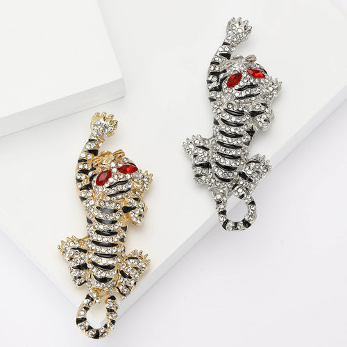 Alloy Rhinestone Tiger Brooch Pin For Men Suits And Coats