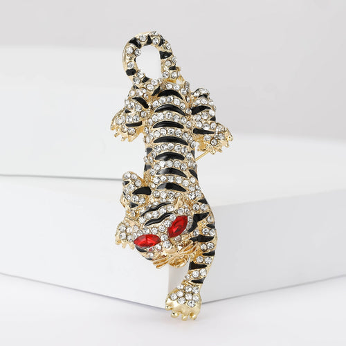 Alloy Rhinestone Tiger Brooch Pin For Men Suits And Coats