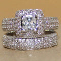 Silver Square White Zircon Full Stone Ring Set, Simple Creative Birthday Gift Jewelry For Women view 4