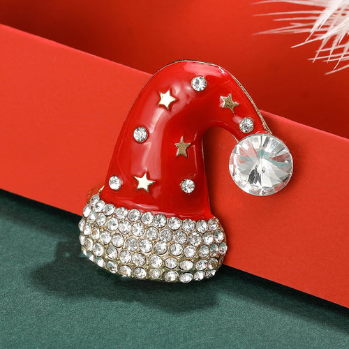Alloy Rhinestone Christmas Hat Brooch Pin For Holiday Outfits