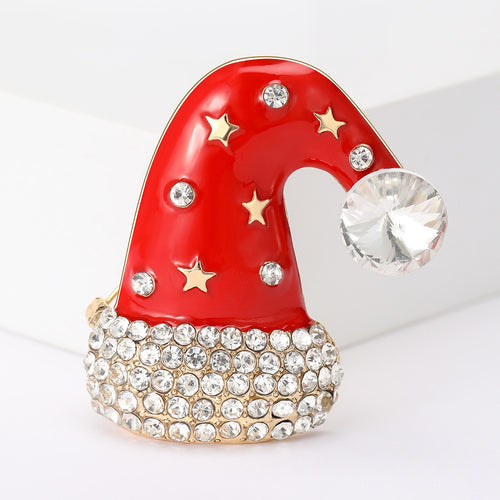 Alloy Rhinestone Christmas Hat Brooch Pin For Holiday Outfits