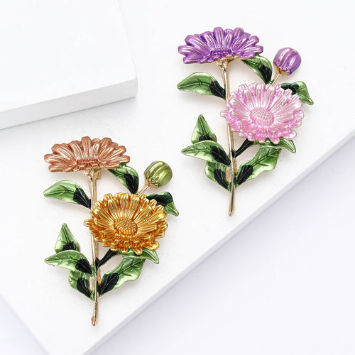 Alloy Enamel Daisy Flower Brooch For Elegant Women Apparel