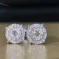 OL Style Platinum Round Cubic Zirconia Full Pave Stud Earrings For Women, view 6