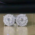 OL Style Platinum Round Cubic Zirconia Full Pave Stud Earrings For Women, view 4