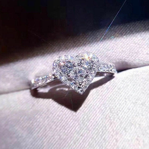 Creative Heart Shape Zircon Ring For Women, European American Travel Souvenir Gift Jewelry