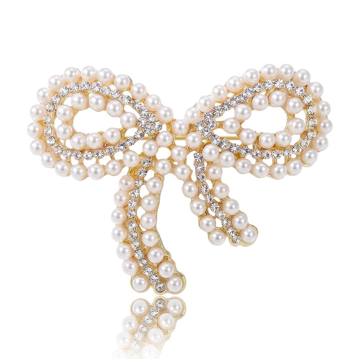 Alloy Pearl Bow Brooch Pin For Wedding Suits