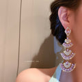 Vintage Alloy Rhinestone Fan Shaped Stud Earrings, Palace Style Irregular Statement Jewelry view 2