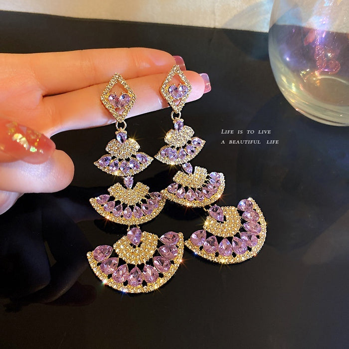 Vintage Alloy Rhinestone Fan Shaped Stud Earrings, Palace Style Irregular Statement Jewelry