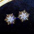 French Retro Snowflake Zircon Stud Earrings For Women Trendy Fashion Ear Jewelry view 2