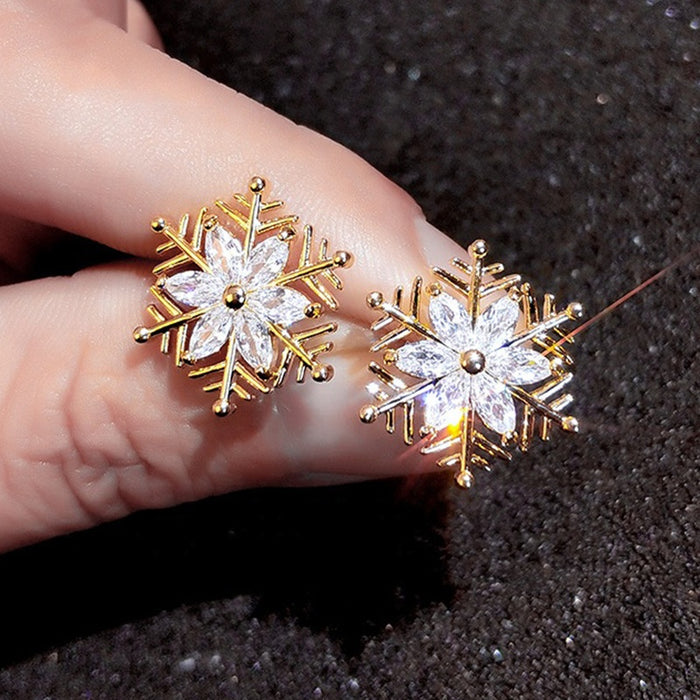 French Retro Snowflake Zircon Stud Earrings For Women Trendy Fashion Ear Jewelry