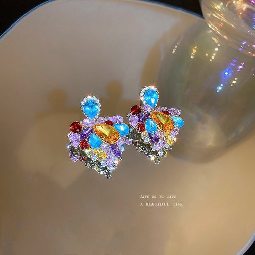 Vintage Alloy Heart Waterdrop Rhinestone Drop Earrings With Silver Posts For Women