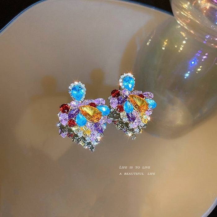 Vintage Alloy Heart Waterdrop Rhinestone Drop Earrings With Silver Posts For Women