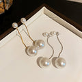 European Style Long Pearl Tassel Drop Earrings Geometric Sweet Fashion Stud Earrings view 1