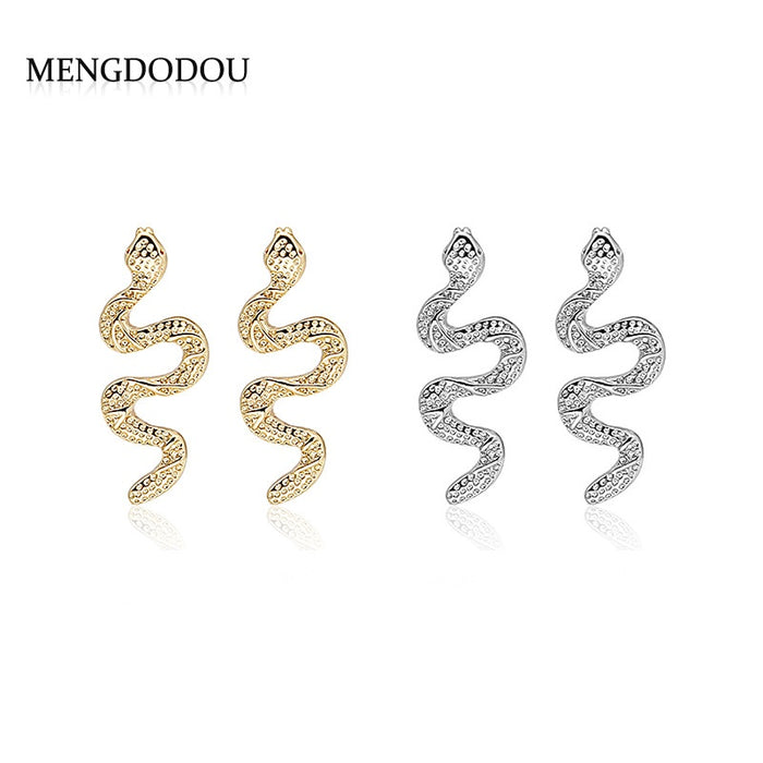 Vintage Gothic Hip Hop Rhinestone Alloy Snake Shape Studs Exaggerated Fashion Women Party Earrings