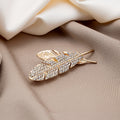 Korean Wedding Suit Lapel Pin Simple Rhinestone Leaf Feather Brooch Decorative Badge Pin view 2