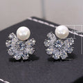 Korean Minimalist Snowflake Zircon Stud Earrings With Faux Pearl For Elegant Women's Jewelry view 3