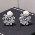 Korean Minimalist Snowflake Zircon Stud Earrings With Faux Pearl For Elegant Women's Jewelry view 2