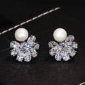 Korean Minimalist Snowflake Zircon Stud Earrings With Faux Pearl For Elegant Women's Jewelry view 1
