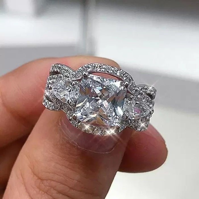 9mm Princess Cut Zircon Engagement Ring For Women, European Inlaid Bridal Jewelry