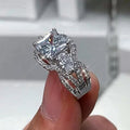 9mm Princess Cut Zircon Engagement Ring For Women, European Inlaid Bridal Jewelry view 2