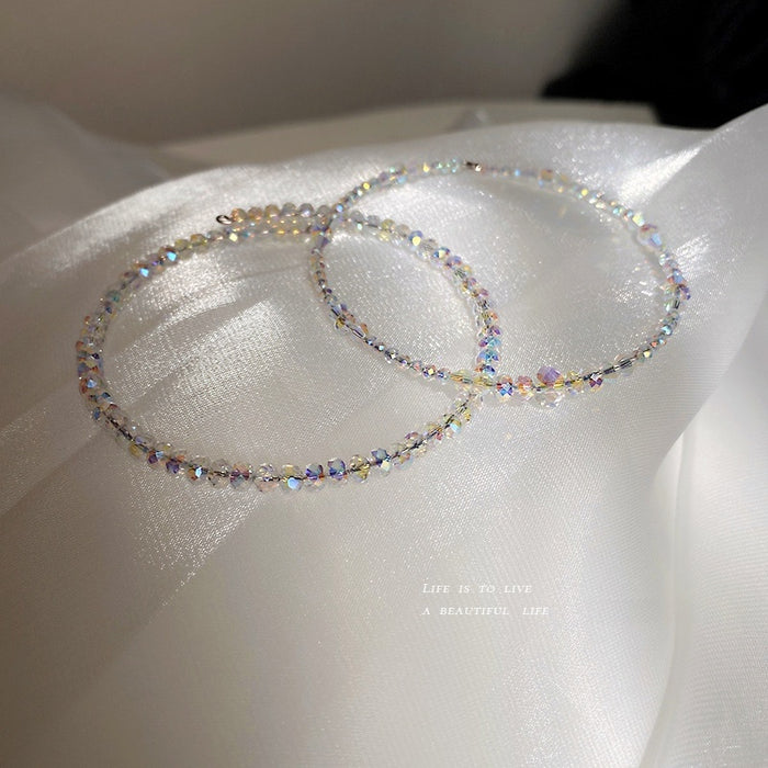 Korean Style Iridescent Faux Crystal Geometric Round Bangle For Women