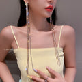 Vintage Alloy Geometric Rhinestone Tassel Extra Long Drop Earrings With Silver Posts view 4