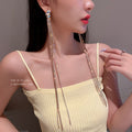 Vintage Alloy Geometric Rhinestone Tassel Extra Long Drop Earrings With Silver Posts view 2