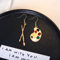 Vintage Artistic Asymmetric Paint Brush And Paint Palette Enamel Alloy Rhinestone Stud Drop Earrings view 4