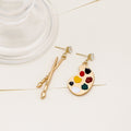 Vintage Artistic Asymmetric Paint Brush And Paint Palette Enamel Alloy Rhinestone Stud Drop Earrings view 3