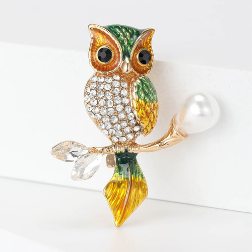 Enamel Rhinestone Owl Brooch Pin For Suits Sweaters Cardigans